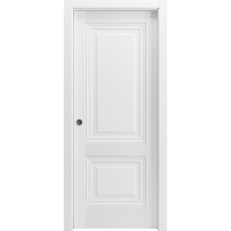 Sartodoors Sliding French Dbl Pocket Doors 84 x 96in, Light Grey Oak W/ Frosted Glass, Kit Trims Rail Hardware SETE6933DP-OAK-8496